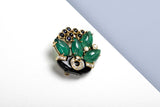 18ct. Yellow gold brooch with Diamonds - Sapphires - Emeralds - Onyx