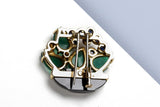 18ct. Yellow gold brooch with Diamonds - Sapphires - Emeralds - Onyx