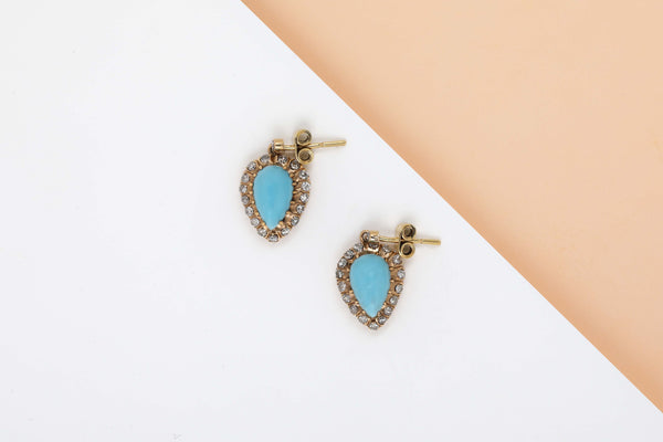 18 ct. Yellow Gold Earrings - Turquoise - Diamonds