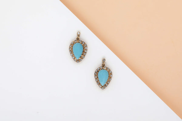 18 ct. Yellow Gold Earrings - Turquoise - Diamonds