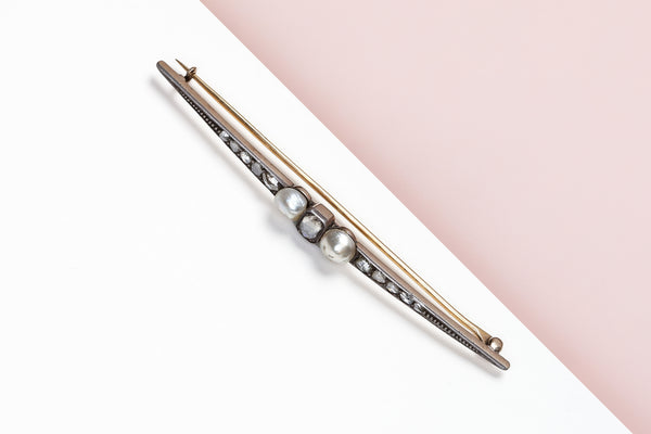 14 ct. Rose Gold Brooch - Diamonds - Pearls