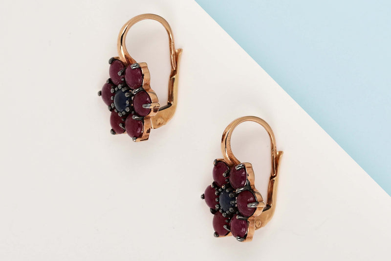 18 ct. Rose Gold Earrings - Ruby - Sapphire