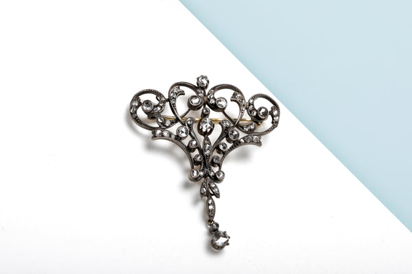 Antique Silver Brooch With Yellow Gold - Diamonds