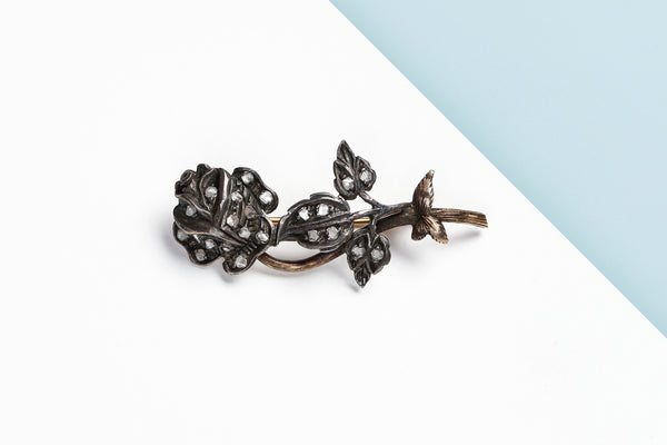 Silver and 18 ct. Rose Gold Brooch - Rose Cut Diamonds
