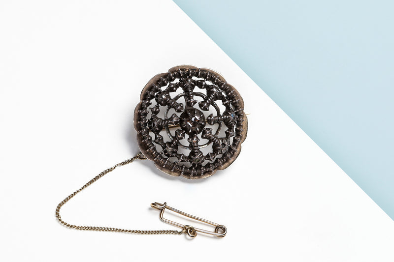 14 ct. Rose Gold and Silver Brooch - Rose Cut Diamonds