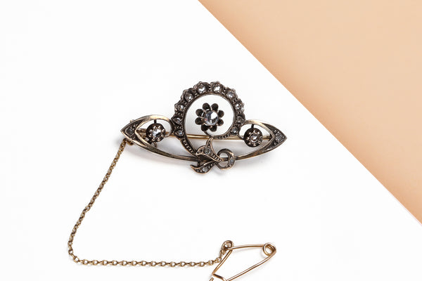 14 ct. Yellow Gold Brooch - Rose Cut Diamonds