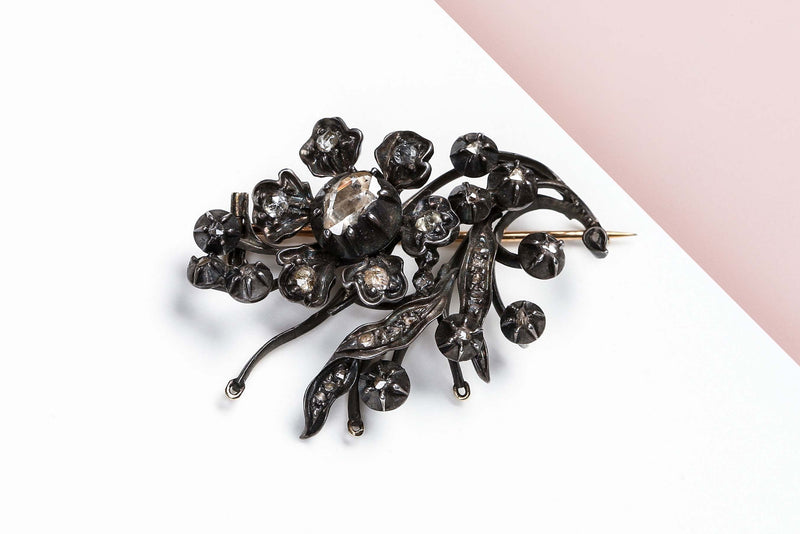 Silver and 14 ct. Rose Gold Brooch - Rose Diamonds