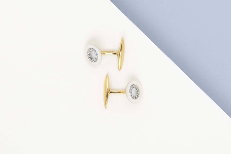 18 ct. Yellow Gold Cufflinks - Mother of Pearl & Diamonds