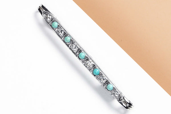 14 ct. White Gold Brooch - Diamonds - Turquoise