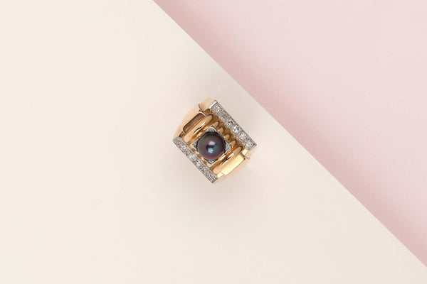 18 ct. Pink Gold Ring - Diamonds - Pearl