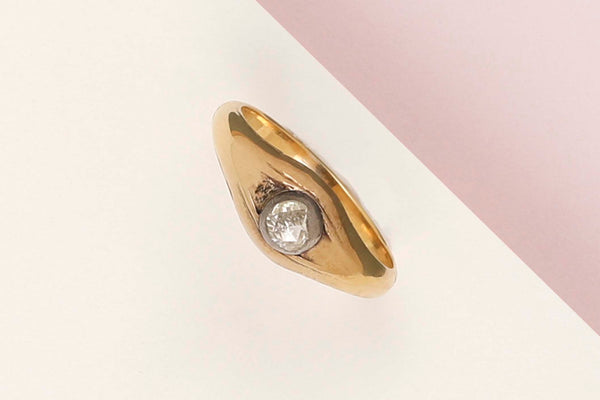 14 ct. Yellow Gold Ring - Rose Cut Diamonds - Size 53