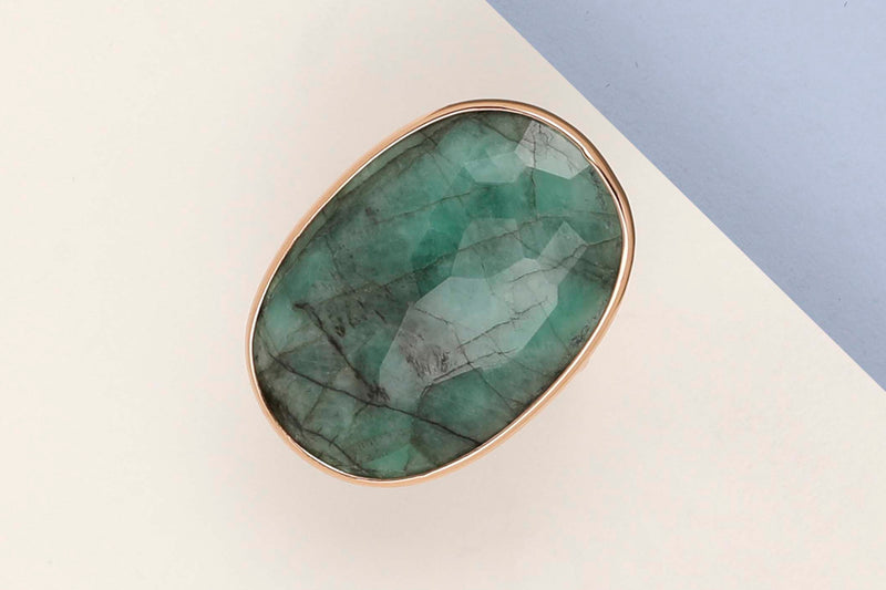 18 ct. Rose Gold Ring - Emerald - Size 54