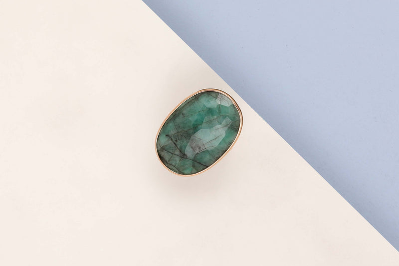 18 ct. Rose Gold Ring - Emerald - Size 54