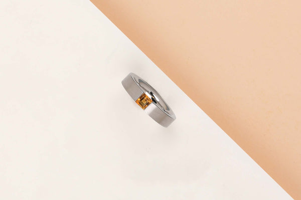 Steel Ring with Orange Colour Gem