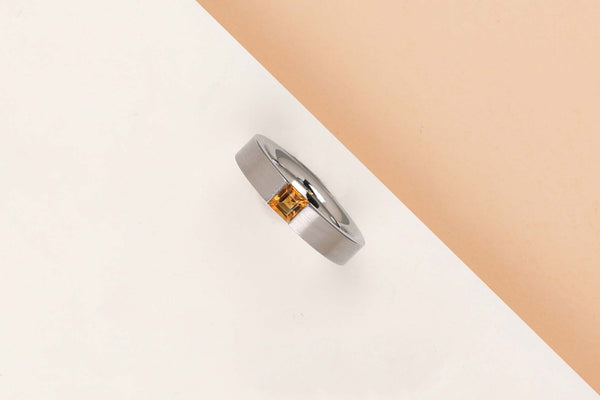 Steel Ring with Orange Colour Gem