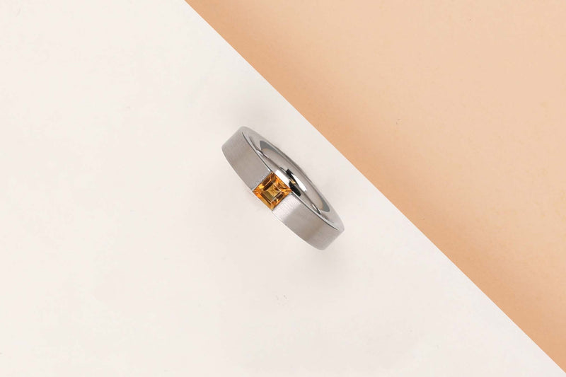 Steel Ring with Orange Colour Gem