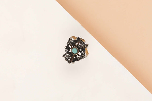 14 ct. Yellow Gold and Silver Ring - Turquoise