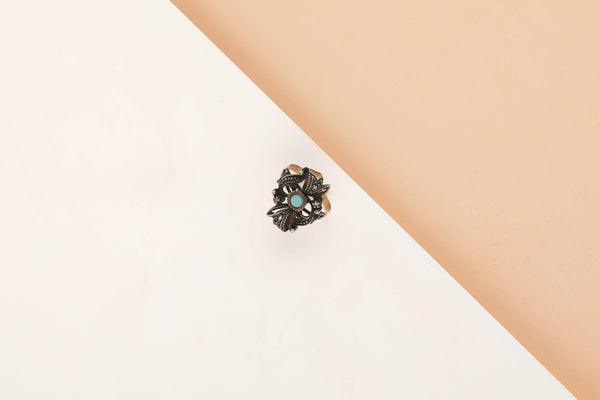 14 ct. Yellow Gold and Silver Ring - Turquoise