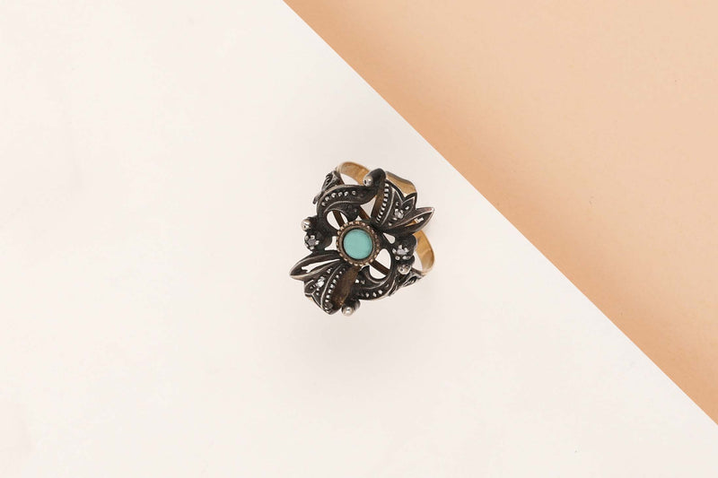 14 ct. Yellow Gold and Silver Ring - Turquoise