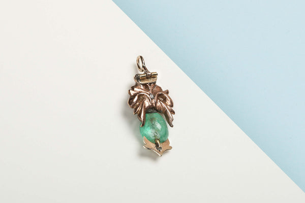 9 ct. Yellow Gold Pendant - Diamond - Emerald