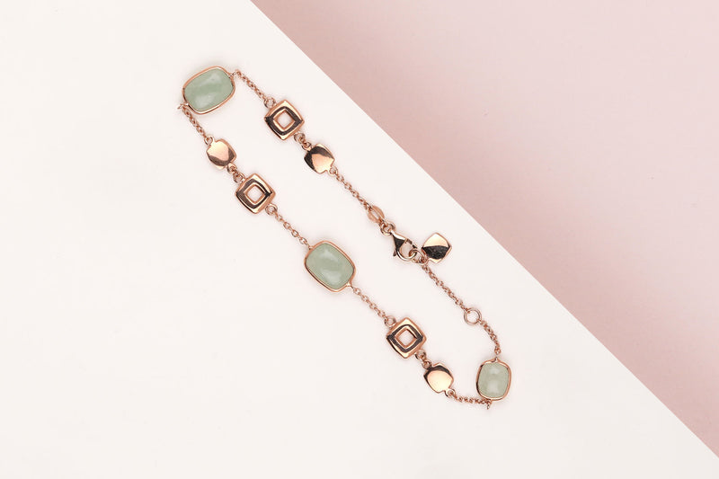 18 ct. Rose Gold Bracelet - Auqamarine - 20 cm