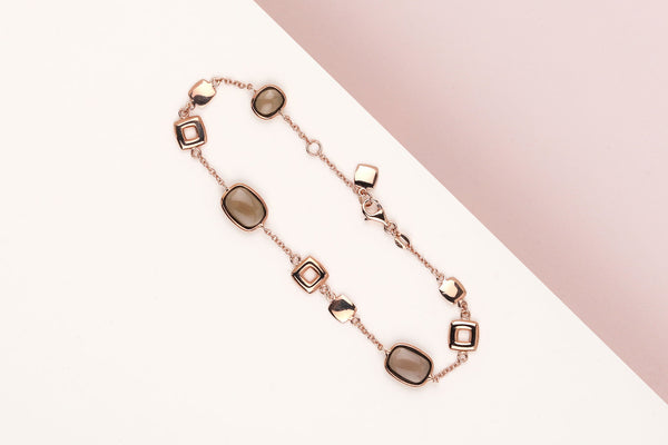 18 ct. Rose Gold Bracelet - Smokey Quartz - 19 cm