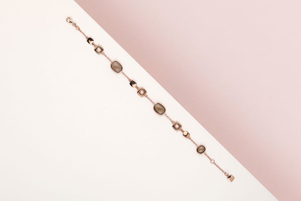18 ct. Rose Gold Bracelet - Smokey Quartz - 19 cm