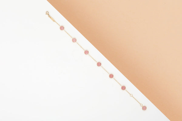 18ct Yellow Golds Bracelet - Rose Quartz - 21 cm
