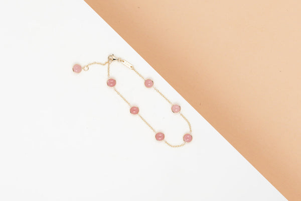 18ct Yellow Golds Bracelet - Rose Quartz - 21 cm