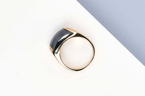 Tronchetto Ring - Yellow Gold & Hematite - Size 52