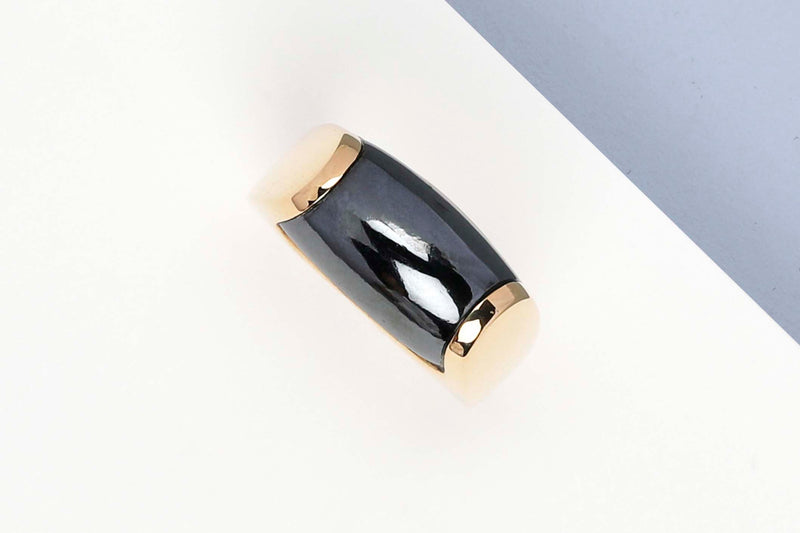 Tronchetto Ring - Yellow Gold & Hematite - Size 52