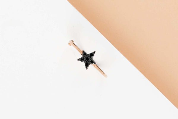 Rose Gold Ring - Black Diamond - Size 52