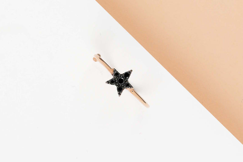 Rose Gold Ring - Black Diamond - Size 52