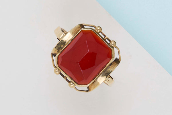 14 ct. Yellow Gold Ring - Carnelian - Size 60