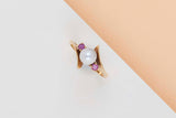 18 ct. Yellow Gold Ring - Pearl - Ruby - Size 53