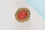 18 CT. Yellow Gold Ring - Blood Coral - Size 57