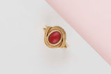18 CT. Yellow Gold Ring - Blood Coral - Size 56