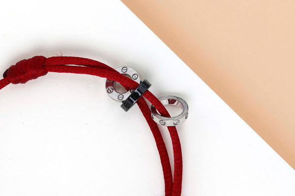 Charity Three Hoop Love Cord Bracelet 'White Gold - Ceramic- Diamond - B&P'