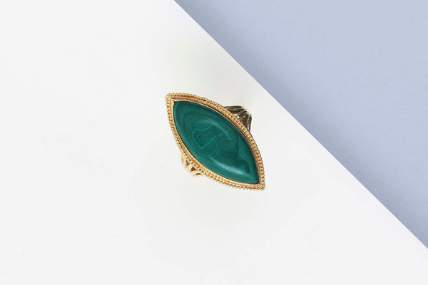 18 ct. Yellow Gold Ring - Malachite - Size 55