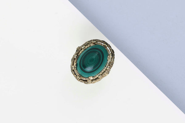 14 ct. Yellow Gold Ring - Malachite - Size 55