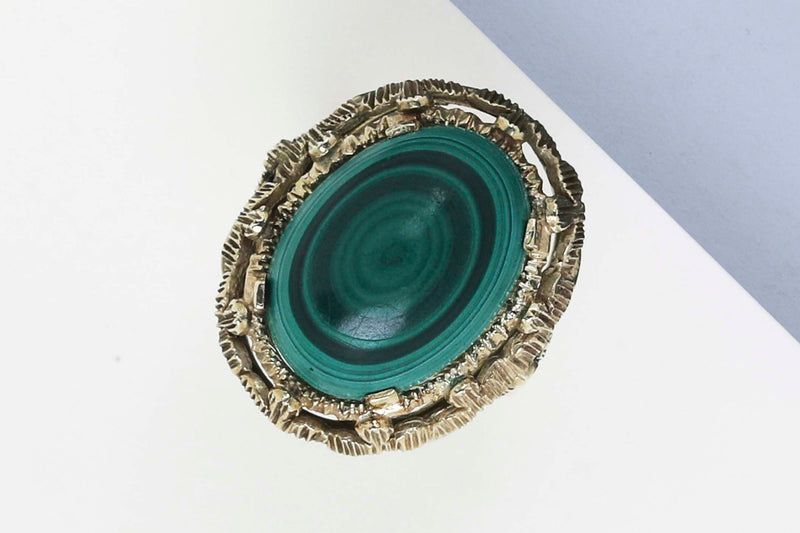 14 ct. Yellow Gold Ring - Malachite - Size 55
