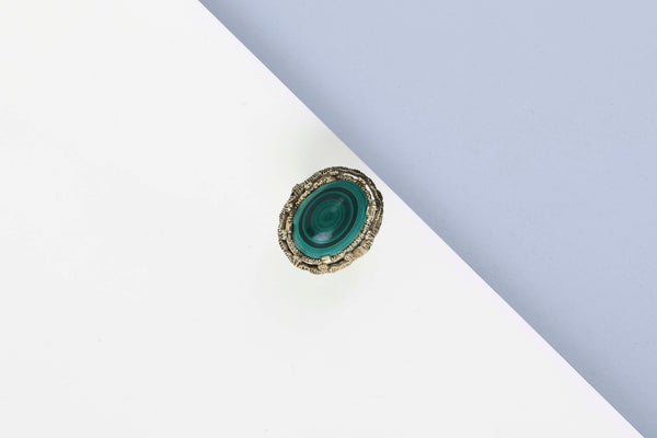 14 ct. Yellow Gold Ring - Malachite - Size 55