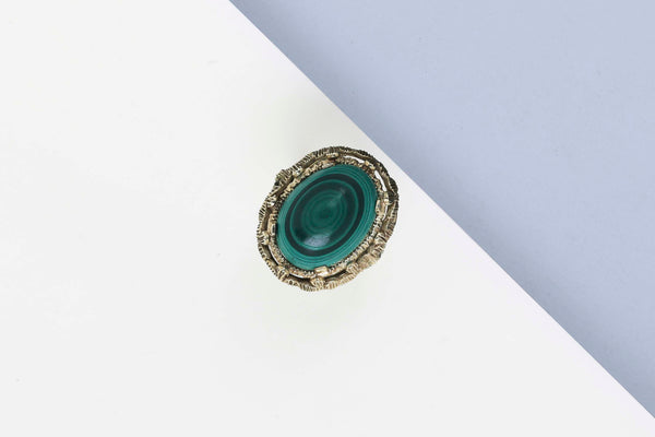 14 ct. Yellow Gold Ring - Malachite - Size 55