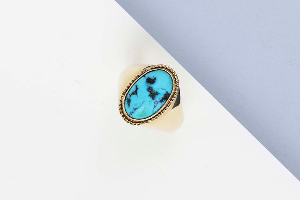 18 ct. Yellow Gold Ring - Turquoise - Size 53