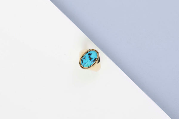 18 ct. Yellow Gold Ring - Turquoise - Size 53