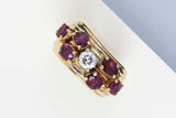 18 ct. Yellow Gold Ring - Garnet - Diamond - Size 53