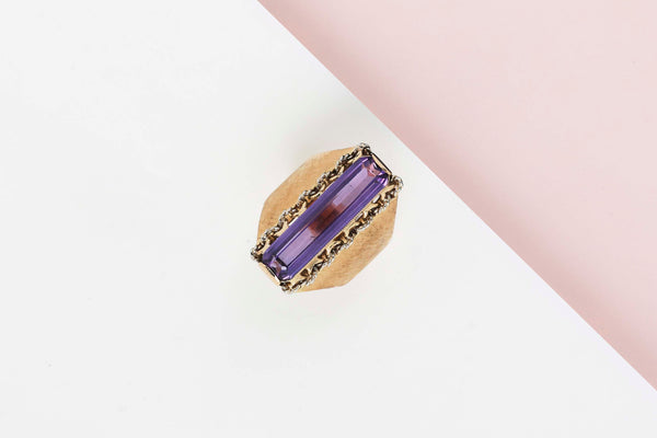 18 ct. Yellow Gold Ring - Amethyst - Size 54