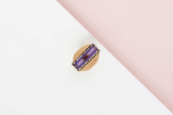 18 ct. Yellow Gold Ring - Amethyst - Size 54