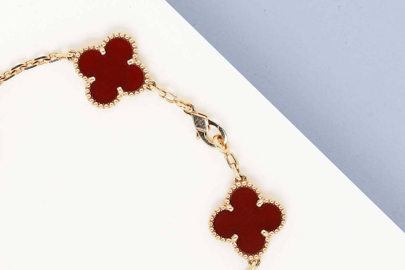 Vintage Alhambra Bracelet - 5 Motifs - Yellow Gold & Carnelian - 19CM - B&P