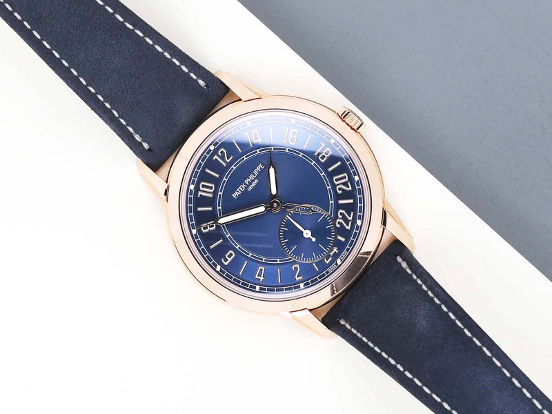 Calatrava Travel Time 'Rose Gold - Blue Dial